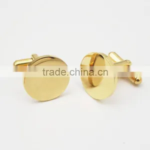 Round Personalized 316L Stainless Steel 18k Gold Plating Plain Custom Engrave Gold Cufflink Blank thumbnail-1