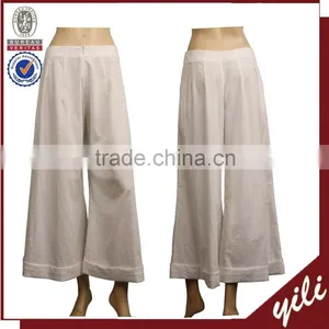 2016 S/S White Color Fat Women Hemp Pant Wide Leg Chevron Pants thumbnail-1