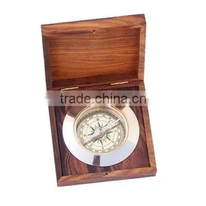 Antique Nautical Solid Brass Compass- Admiral's Desk Compass With Rosewood Box 13410 thumbnail-2