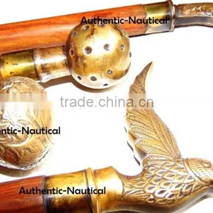 NAUTICAL ANTIQUE BRASS DIFFERENT DESIGN WALKING CANES-DECORATIVE WALKING CANES-BEAUTIFUL WALKING CANES Wk1178 thumbnail-3