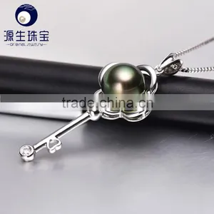Natural Pearl Pendant 8-9mm Black Tahitian Pearl White Gold Necklace for Wholesale thumbnail-3