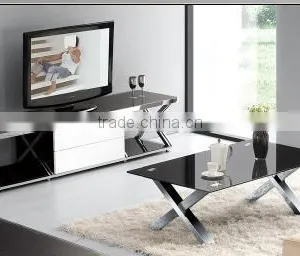Black Glass Top and Cross Legs Rectangle TV Stand(TV2012) thumbnail-1