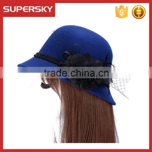 K-108 Ladies Formal Hats With Flower Charm Band Wool Felt Bucket High Quality Women Lace Trim Homburg thumbnail-3