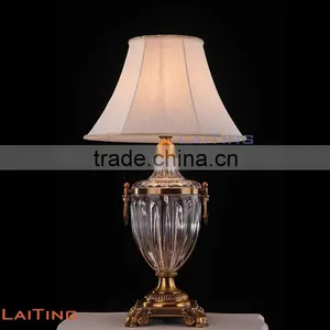 Brush Brass Crystal Vintage Table Lamp With Off White Fabric Lampshade 2297 thumbnail-2