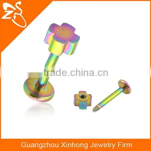 Rainbow Anodized Flower Labret Studs Internally Threaded Labret Piercing Jewelry thumbnail-3