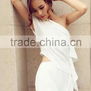 Newest Fashion White Ladies Summer Thailand One Side Shoulder Tops Blouses Formal Asymmetric Dress for Women Girls thumbnail-2