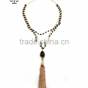 Black Beaded Tassel Necklace thumbnail-1