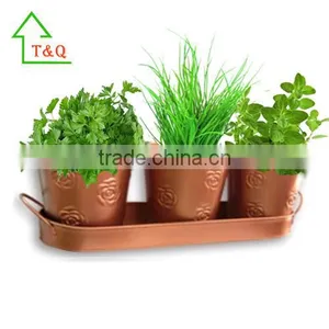 Garden Porch Windowsill 3 Metal Tin Pot Tray Decorative Flowerpots thumbnail-1