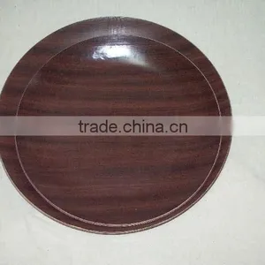 Non-Slip Round Mahogany Wooden Food Tray, Wooden Tray, Water/Heat/Scratch Resistant, Tray, Plate, Dark Brown Color Tray thumbnail-1