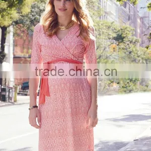 Newest Design Pink and White Maternity Dress Folk Stlye thumbnail-1
