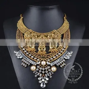 High Quality Vintage Rhinestone Imitation Pearl Chunky Statement Necklace Tin Alloy Fashion Women Pendant Necklace 6390130 thumbnail-1