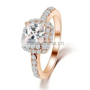 High Quality 14k Rose Gold Plated White Crystal With Big Square Zircon Ladies Rings for Wedding thumbnail-1