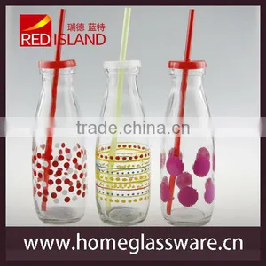 Nice Decal Glass Milk Bottle Glass Juice Bottle With Plastic Lid thumbnail-1