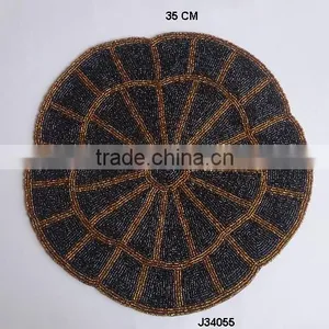 Uneven Circle Brown Black Glass Bead Place Mats With Patterns Available in More Colours and Patterns thumbnail-1