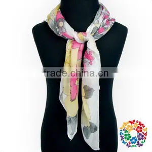 Children Girls Fashion Short Tulle Scarf Tulle Flower Print Hemming Scarf thumbnail-2