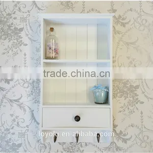 Shabby Chic Style White Wooden Wall Display Cabinet Shelf Unit Shaker Storage Wall Shelf With Hook Wall Mount Rack thumbnail-2