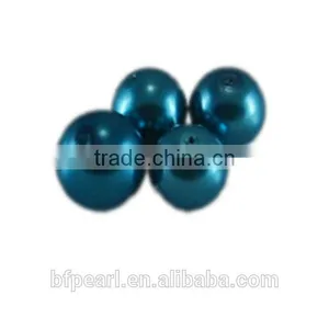 Wholesale Teal Half-drilled 10mm Round Shell Pearl Beads for Earrings or Pendent thumbnail-1
