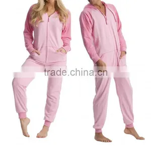 Hooded-footed Pajamas Polar Fleece Front Pockets Hoodie Footless Raglan Sleeve Adult Blank Plain Sports Adult Onesie thumbnail-1