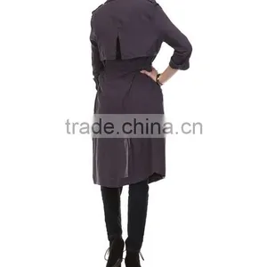 Fashion Modern Apparel Women Trendy Turkey 3/4 Sleeve Plain Spring Winter Coat Charcoal Sheer Trench Long Coat thumbnail-4