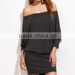 Off Shoulder Blouson Dress Women Long Sleeve Autumn Winter Grey Sexy Party Mini Dresses Women Vestidos thumbnail-1