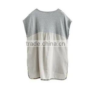 2015 Fashion Newest Design Women's Korean Vintage Style Printed Short Front and Long Back Linen Blouse With O-Neck thumbnail-3