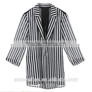 Summer Ladies Designer Black and White Stripes Coat Customized thumbnail-1