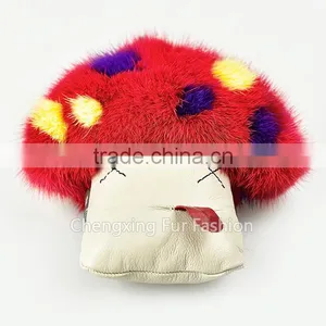 CX-R-01 Mink Fur Mushroom Mobile Phone Strap Custom Key Ring thumbnail-5