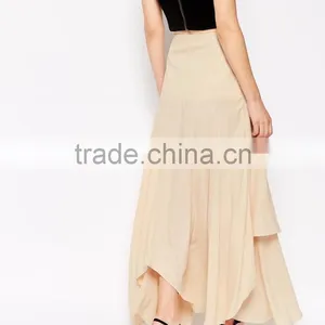 Women Summer Wear Beach Wear Asymmetrical Design Lvory Floaty Maxi Chiffon Skirt With Layers thumbnail-3