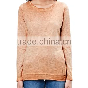 Women's Long Sleeve 100% Cotton Acid Wash Vintage t Shirt thumbnail-4