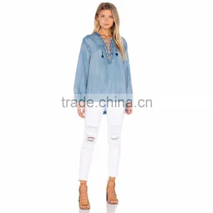 Ladies Fancy Jeans Top Lace Up Design thumbnail-4