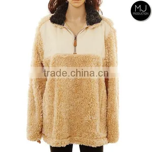 Wholesale Puffer Knitted Jersey Monogrammed Blank Youth Quarter Zip Jacket Sherpa Fleece Pullover for Women thumbnail-5