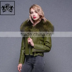 Top Quality Large Fluffy Real Raccoon Fur Collar Jacket Sheepskin Coat Women Genuine Sheep Leather Jacket thumbnail-6