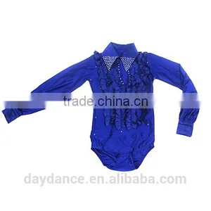 Boys Rhinstone Collar Stage Competition Clothes Kids Long Sleeve Latin Cha-Cha Dance Shirts Leotard thumbnail-5