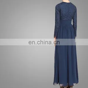 China OEM Service Muslim Women Prom Maxi Dress Navy Blue Elegant Islamic Chiffon Abaya thumbnail-5