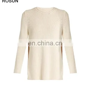 Women Round Neck Ribbed Knit Cotton Blend Sweater thumbnail-1