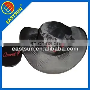 Cheaper Crazy Selling Promotional Black Foldable Polyester Cowboy Hat With Pocket Design thumbnail-1