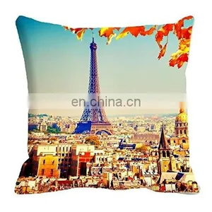 2015 Hot Sale Eiffel Tower 16x16 Inch 3D Pillow Heat Transfer Printing Polyester Cushion Cover thumbnail-1