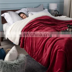 Manufacturer Red Soft Swaddle 100% Microfiber Sherpa Blanket For Winter Fleece thumbnail-4