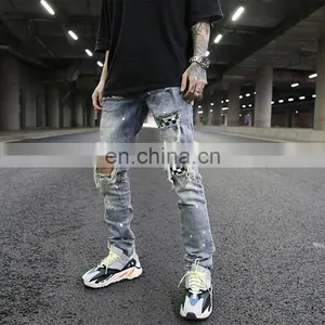 Diznew Custom Distressed Ripped Slim Fit Patches Men Clothes And Jeans thumbnail-3