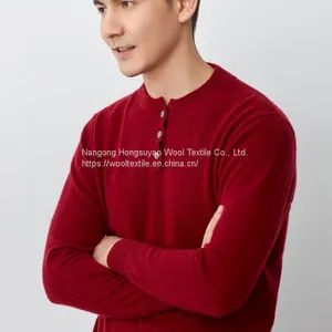 Spring and Autumn Men Fashion Round Neck Red Cashmere Sweater Knitted Pullover Sweater thumbnail-1