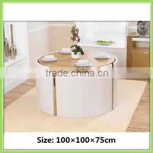 New Design Round 4 Seater European Style High Gloss Dining Room Set thumbnail-1