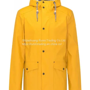 Wholesale Yellow Can be Customized Men’s PU Rain Jacket With Lining Polyurethane Waterproof Jacket thumbnail-1