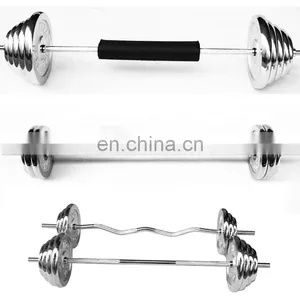 Low Price Wholesale High Quality Cast Iron Plate Chrome Plated Bar Set Adjustable Gym Barbell thumbnail-1