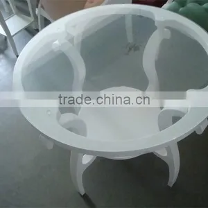 RCH-0719 White Wooden Coffee Table Legs Round Glass Tea Table thumbnail-1