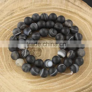 AB0157-2 Natural Matte Black Striped Agate Beads Quality Choice thumbnail-1