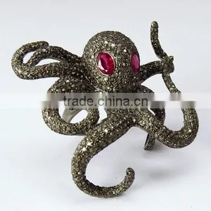 Celebarte Love !! Octopus Design Ruby & Diamond 925 Sterling Silver Ring, Gemstone Jewelry, Handmade Jewelry thumbnail-1