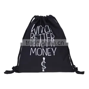 Wholesale Drawstring Bag 3D Printing Cool Black Ground Backpacks For Lady Backpack For Boys And Grls thumbnail-5