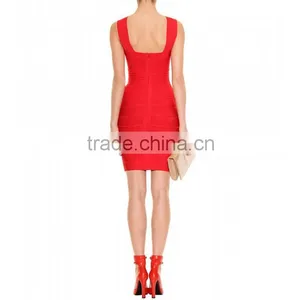 Designer One Piece Dress Latest 2016 Simple Red Dress Shiny Christmas Short Party Dress Patterns Plus Size Cheap Bandage Dresses thumbnail-3