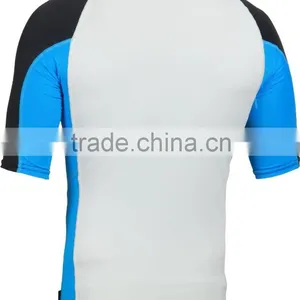 92% Polyester 8% Spandex (Lycra) Short Sleeves Lunar Color Compression Shirt / Rash Guard With Blue Side Panels & Black Sleeves thumbnail-2