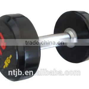 2016 Hot Sale Deluxe Whole Shaping 30kg PU Round Head Dumbbell With Stainless Steel Plating Knurled Handle thumbnail-4